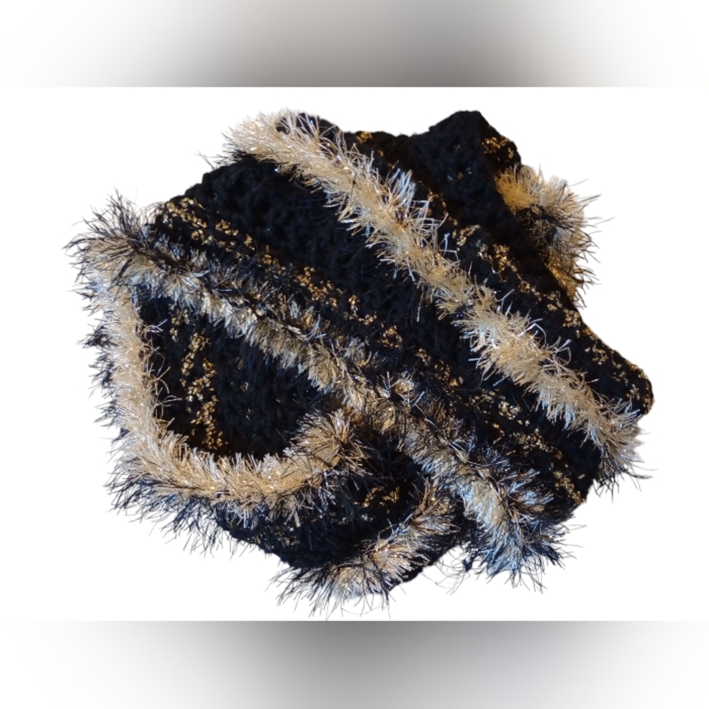Black and Gold Knit Scarf with Silver Accents